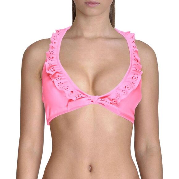 Jessica Simpson Womens Pink  Laser Cut Ruffled Swim Top Separates NWOT - Picture 1 of 2